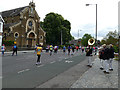 Brass band encouraging marathon runners