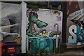 View of street art on a wall at the rear of the Pawleyne Arms pub on Croydon Road #2