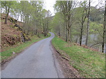 NN8759 : Road beside the southern shore of Loch Tummel by Peter Wood