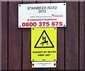 Signs on Stainbeck Road 2072 electricity substation