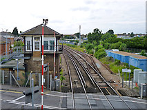 TQ7868 : Signal box and trackwork west of Gillingham Level Crossing by Robin Webster