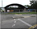 Fenced-off shell of a former Pizza Hut, Caerphilly