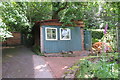 Shed and gates south of Greencombe Gardens