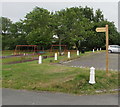 Wooden signpost in Bute Town near Rhymney