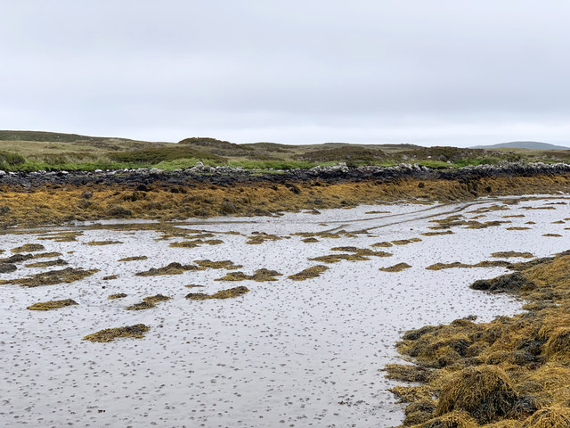 Tidal channel between Aird Innis and Aird nan Laogh Seen close to low tide. Aird Innis, almost a separate island is on the far side of the mud.