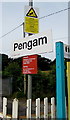 ST1597 : Pengam railway station name sign by Jaggery