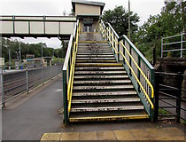 ST1494 : Steps up to Ystrad Mynach railway station footbridge by Jaggery