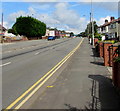 Double yellow lines alongside the A4051 Malpas Road, Newport