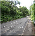 Faded bilingual road markings, Newport Road, Llantarnam