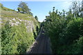 The Swanley to Dover railway through a cutting at Lydden