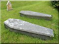 Unusual coffin-shaped gravestones, George Nympton