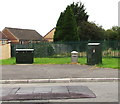 Two dark green cabinets alongside Gelligaer Road, Cefn Hengoed