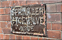 J3474 : "Sprinkler stop valve inside", sign, Belfast (September 2019) by Albert Bridge