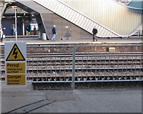 ST3088 : Danger - Overhead live wires, platform 1, Newport station by Jaggery