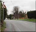 SJ7407 : Warning sign - roundabout at the western edge of  Shifnal by Jaggery