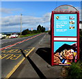 University advert on an A485 bus shelter north of Peniel, Carmarthenshire