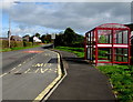 TrawsCymru bus stop and shelter alongside the A485, Peniel, Carmarthenshire