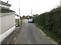 Road between wall and hedge, Peniel, Carmarthenshire