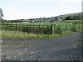 Track junction with public road near Hobkirk in the Scottish Borders