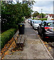 Bench, wheelie bin and cars in Rhiwbina, Cardiff