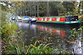 Moored narrowboats at Mytchett