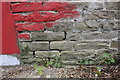 Benchmark on wall beside riverbank footpath near Huntingdon Road overbridge