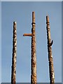 NY7976 : New totem poles in position (detail) by Oliver Dixon