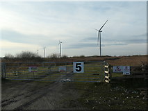 SJ4877 : Entrance gate 5, Frodsham wind farm by Christine Johnstone
