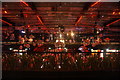 View of disco balls on the ceiling of Boxpark Wembley from the second floor