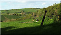 Grass field and farmland across the Venn Stream valley