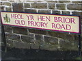 Old Priory Road bilingual name sign, Carmarthen