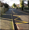 Zigzag yellow markings on Harold Road, Abergavenny