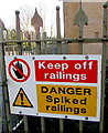 SO2914 : Keep off railings - DANGER Spiked railings, Harold Road, Abergavenny by Jaggery