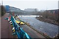 Debris from the flooded River Don near Meadowhall