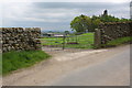 Farm track access gateway and stone stile in wall of Great Close Lane