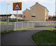 ST3487 : Warning sign - cyclists, Aberthaw Road, Alway, Newport by Jaggery