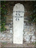 SW8737 : Old Milestone by the A3078 in Trewithian by Rosy Hanns