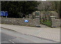 ST1396 : St Catwg's churchyard entrance gates and church nameboard, Gelligaer by Jaggery