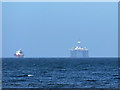 Kirkcaldy - view out to sea with oilrig and ship