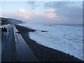 High tide and some respectable waves on Amroth beach