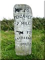 SW3727 : Old Milestone by the A30, Higher Tregiffian by Rosy Hanns