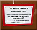 Somerton Road railway bridge identifier, Newport