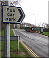 ST2381 : Pub car park direction sign, Willowbrook Drive, St Mellons, Cardiff by Jaggery