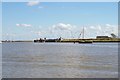 TM4249 : View from the Orford Ness ferry towards the jetty on the Ness by Christopher Hilton