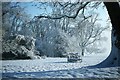 Snow scene, Old plough in field above Long Ashton