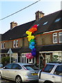 House with balloon rainbow on Hylton Road