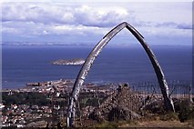 NT5584 : Whalebone arch on summit of North Berwick Law and view to Craigleith by Colin Park