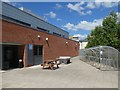 Outside the entrance of Exeter College Sports Hall