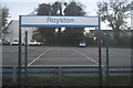 Sign and car park, Royston Station