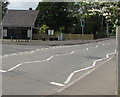 Zigzag white markings on Caerleon Road, Ponthir, Torfaen